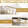 thumbnail image 2 of Gold Glass Coffee Table with Storage, 2 Tiers Rectangular Center Table for Living Room, Modern Ribbed Glass Accent Table with Sturdy Metal Frame, 2 of 8