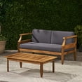 thumbnail image 5 of Euroco Mid-Century Modern Outdoor 3-Piece Acacia Wood Patio Sofa Set with Coffee Table and Water-Resistant Cushions, 5 of 9