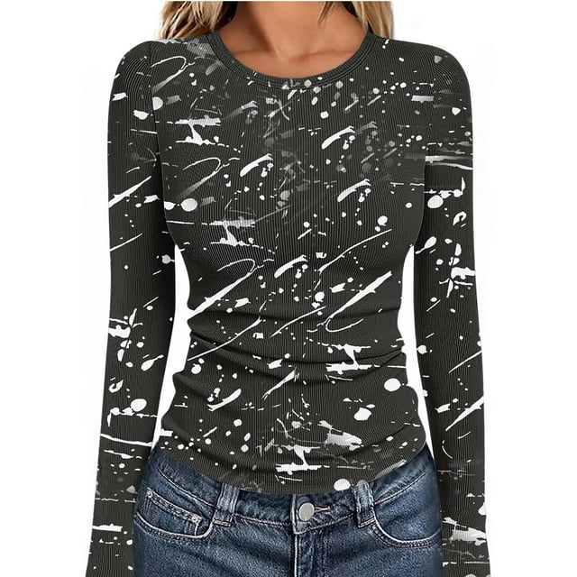 Ailaofu Womens Long Sleeve Stretch Crewneck Ribbed T-Shirt Slim Fit Casual Basic Tops