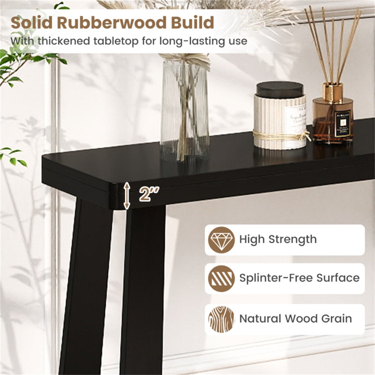 HiiKaa 43 in Farmhouse Console Table with Storage Shelf,Narrow Entryway Table for Living Room or Hallway,Black