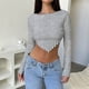 thumbnail image 3 of Top de otoño para mujer suéter a rayas de manga larga Tops ajustados con cuello cuadrado ropa de calle, 3 of 7