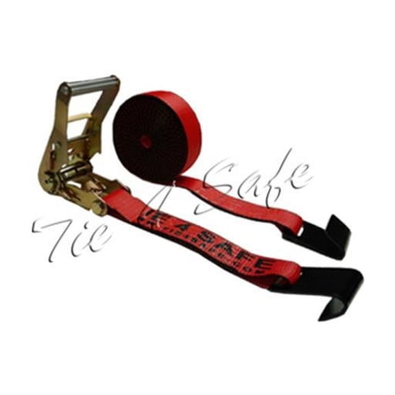 Tie 4 Safe 2 in. x 30 ft. Ratchet Tie Downs with J Wire Hooks - Red - 2 Piece
