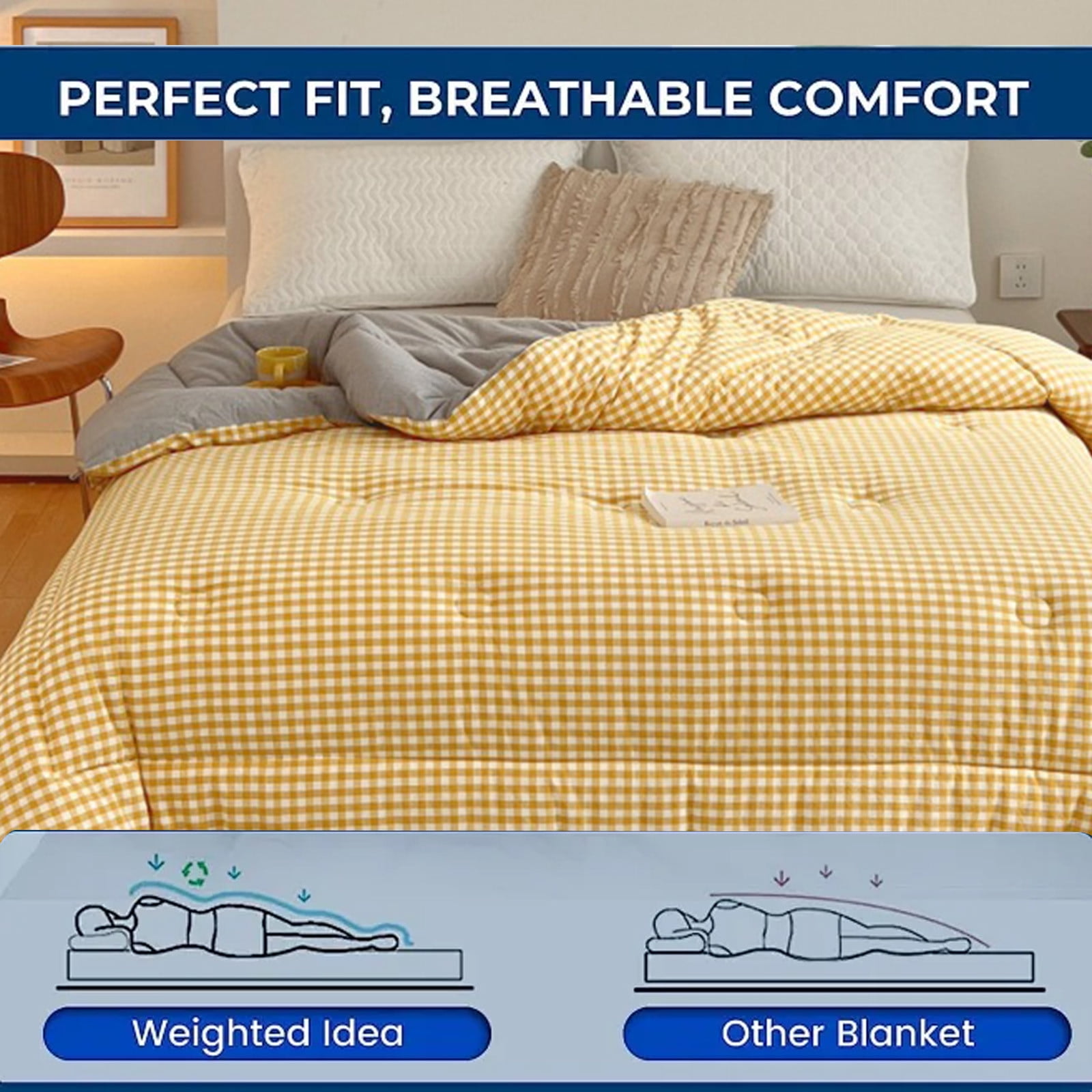 Thickened Spring & Fall Quilt - Warm Seasons Bedding, 59" x 78" - Soft, Cozy & Easy Care - Available in Blue, Khaki, Pink, Green, Yellow - 1PC