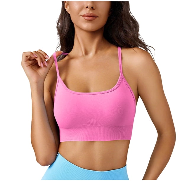 Mujeres de color sólido cuatro filas ajustable inalámbrico sujetador doble hombro yoga deportes sujetador a prueba de choques, ejercicio deportes sujetadores para mujeres