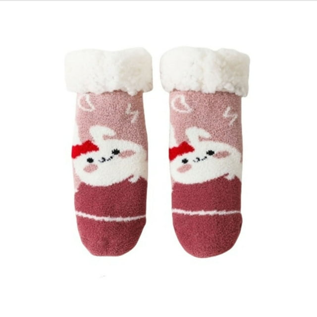 WEAIXIMIUNG Kids Socks 4-6 Years Girls Ruffle Rends Baby Slipper Socks Christmas Toddler Fuzzy Socks Warm Non Winter Socks 0-2 Years