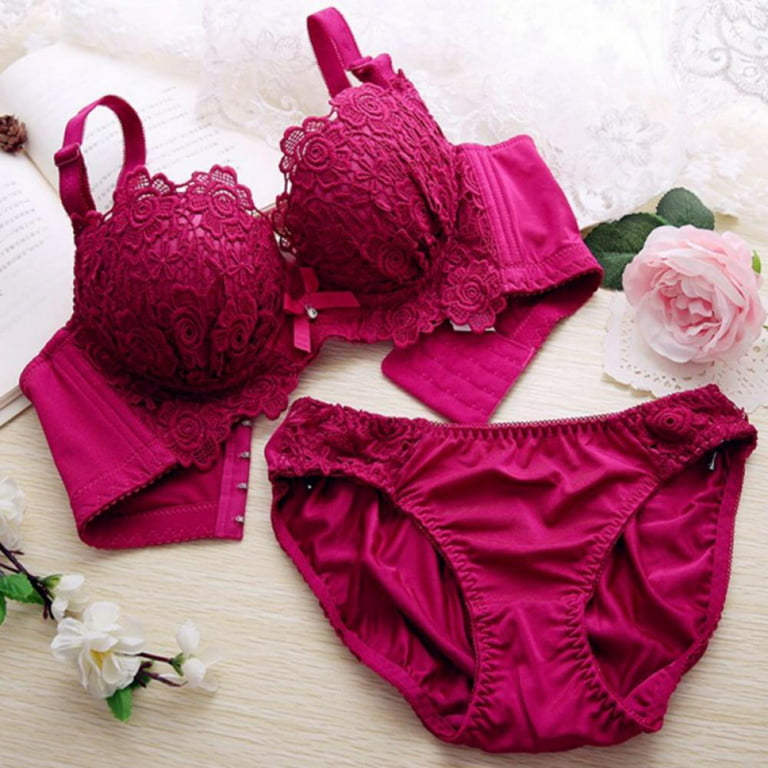 Women Bras, Women Embroidery Lace Padded Push up Bra and Panties