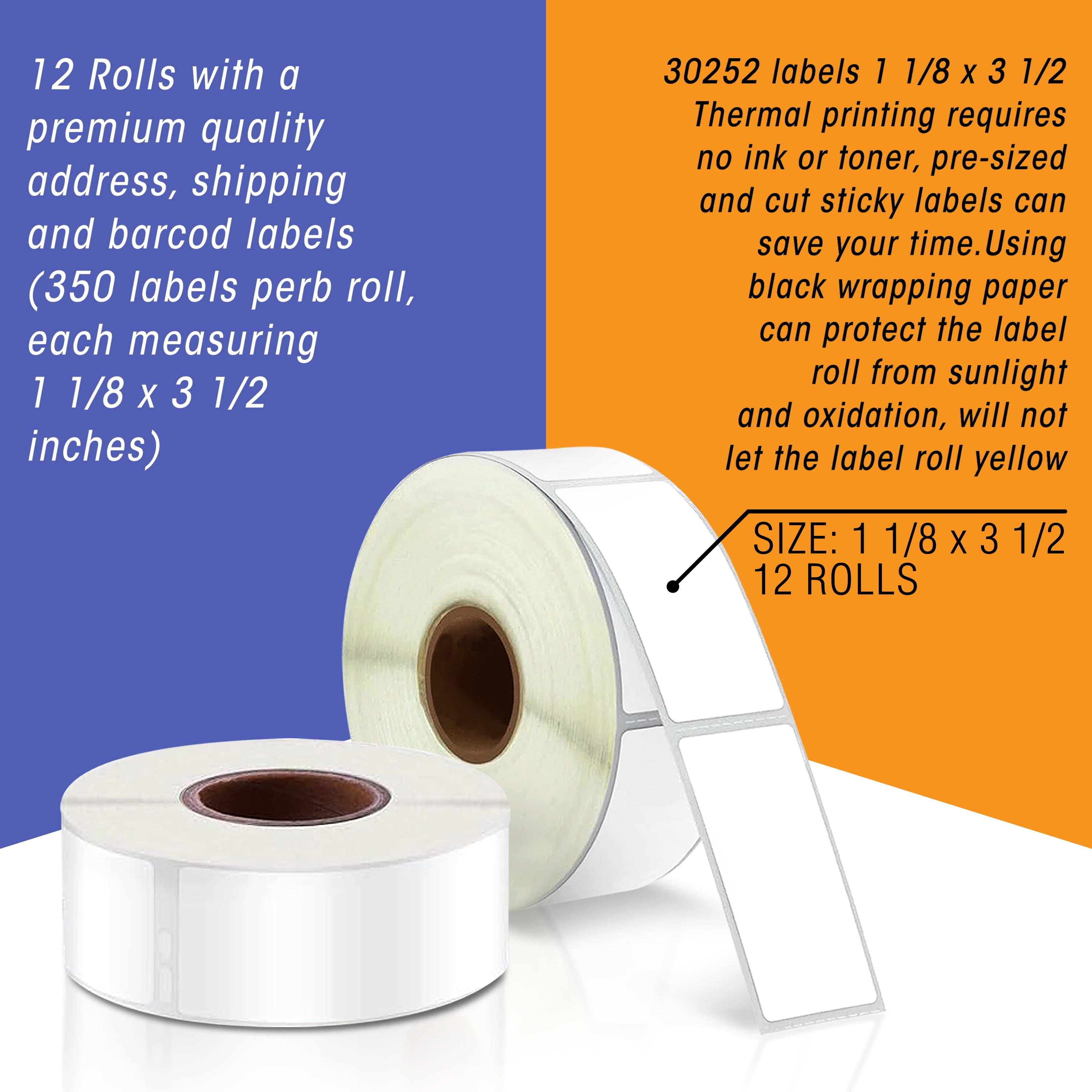 Dymo 30252 Compatible Labels 12 Rolls, Height 4", Length 9", Weight 3.41oz, 350 Count per Pack