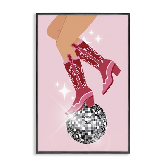 Stupell Industries Art Deco Balancing Disco Cowgirl Black Framed Giclee Art, 12 x 18, by LSR Design Studio