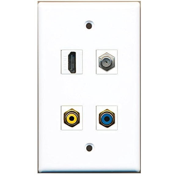 RiteAV - 1 Port HDMI 1 Port RCA Yellow 1 Port RCA Blue 1 Port Coax Cable TV- F-Type Wall Plate