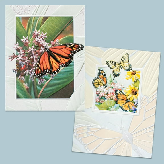 Pumpernickel Press Embossed Small/Petite Blank Note Card Set - Butterflies, 18 Count. Made in USA