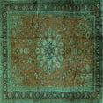 thumbnail image 1 of Ahgly Company Machine Washable Indoor Square Medallion Turquoise Blue Traditional Area Rugs, 4' Square, 1 of 4