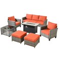 thumbnail image 2 of ODELIO 7-Piece All-Weather Willow Outdoor Conversation Set, 55000 BTU Fire Pit Table, Multifunctional Patio Set for Porch, Terrace & Backyard, 2 of 9