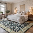 thumbnail image 5 of Toyoso 8'x10' Traditional Floral Area Rug, Midnight Navy Silicone Carpet, Large Machine Washable Non-Slip 0.25" Indoor Floor Rug, Low Pile Stain Resistant Carpet for Dining Room & Large Space, 5 of 9