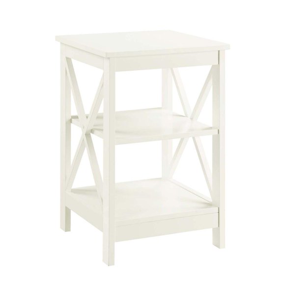 Furnifact Elegant White End Table with Shelves for Storage and Organization in MDF