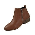 thumbnail image 3 of Ankle Boots for Women Chunky Low Heel Round Toe Side Zipper Booties Women's Trendy Casual Outdoor Comfortable Warm Fall Winter Shoes Brown 8.5, 3 of 8