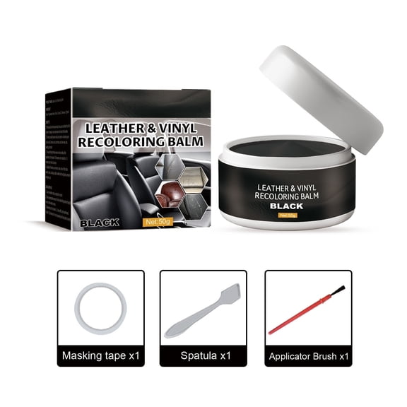 Leather Color Repair Cream Kit Scuffs and Scratches Recoloring Balm with Brush, in Black, 0.11 lb