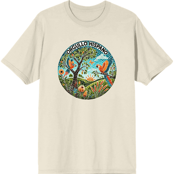Orgullo Hispano Parrot Mosaic Adult Natural Crew Neck Short Sleeve Tee-Medium