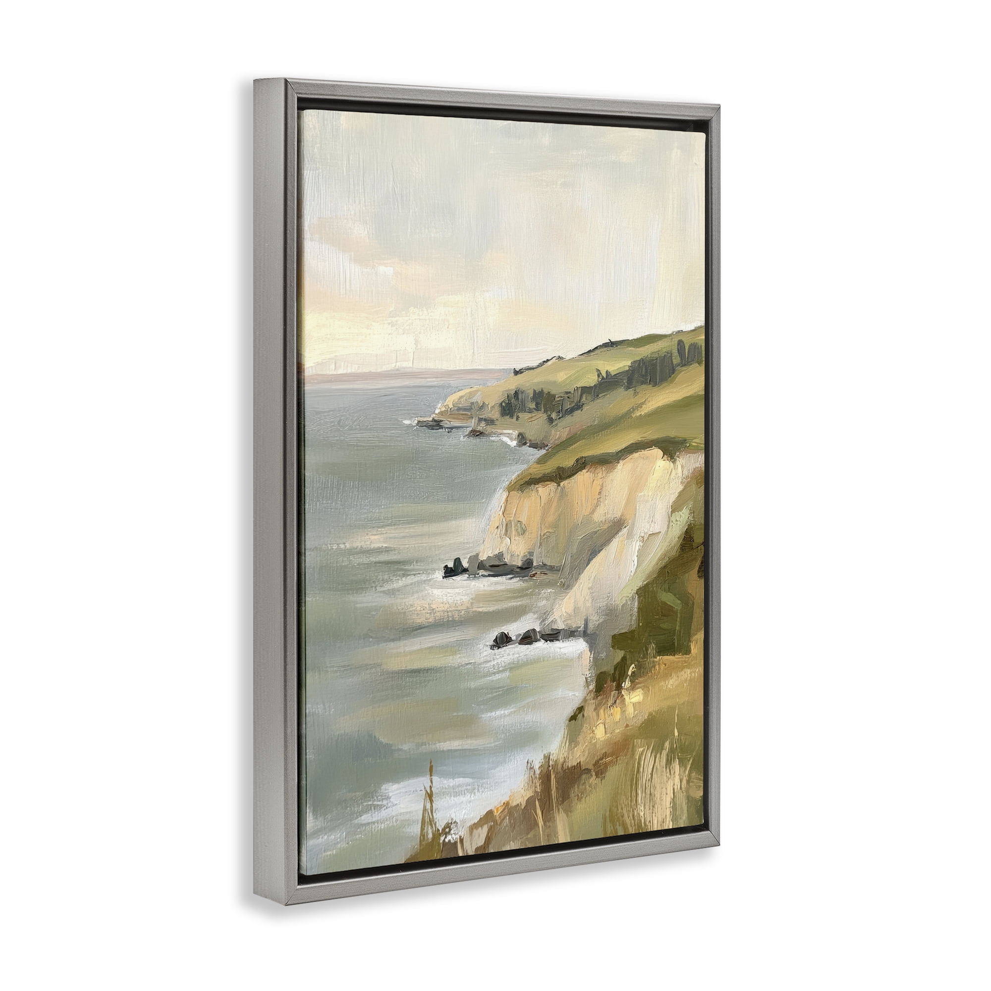 Stupell Industries Cliffs Off The Sea Gray Framed Floater Canvas Wall Art, design by Petal Prints Design