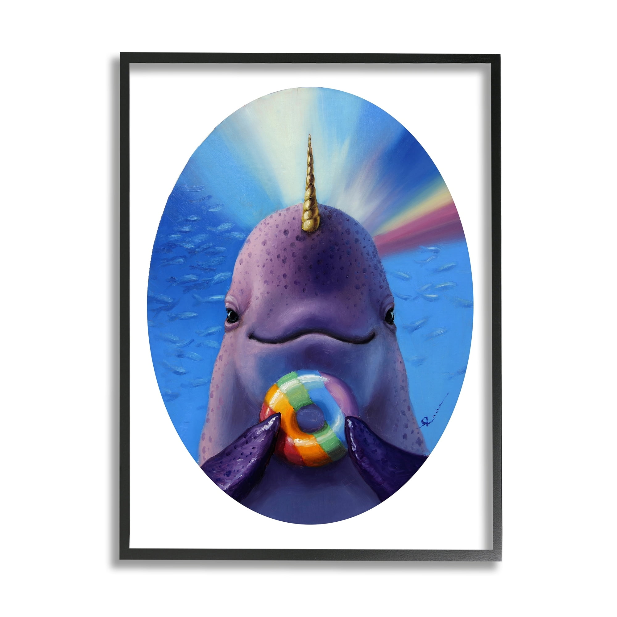 Stupell Industries Mystic Narwhal Holding Rainbow Donut Marine Mammal,11 x 14, Design by Lucia Heffernan
