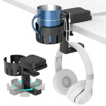 KDD Desk Cup Holder with Headphone Hanger, Rotatable Headphone Holder & Cord Organizer, Cup Holder Universal Suitable for Home, Office