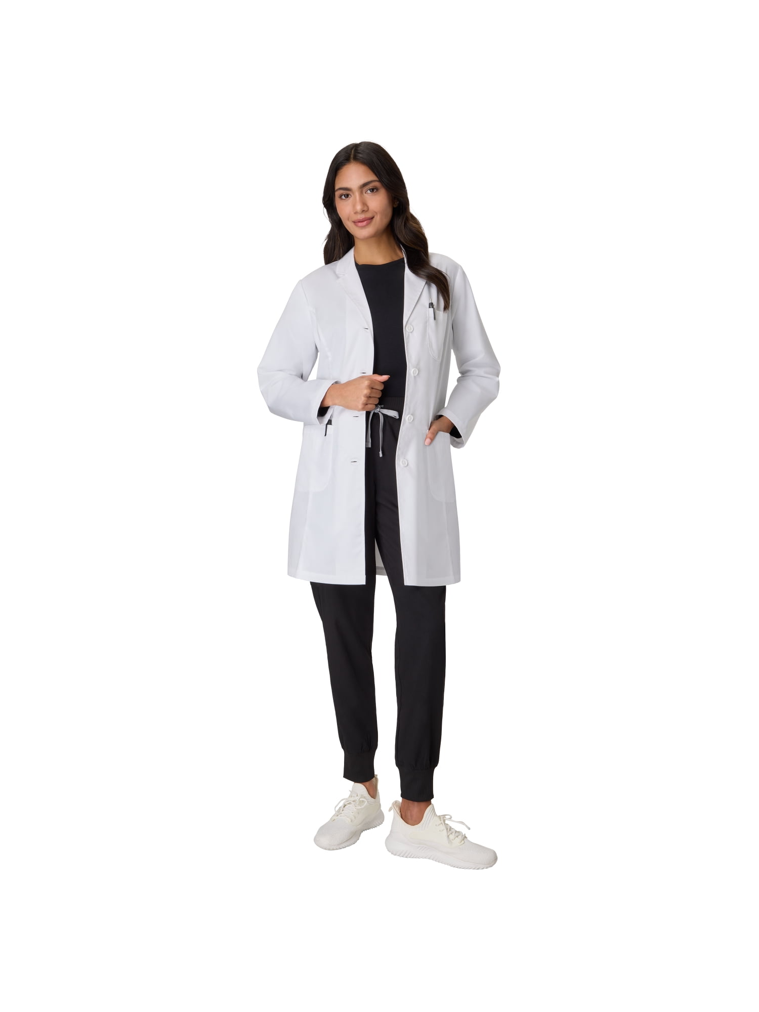 Hanes Womens Scrubs Button-Front Scrub Lab Coat, 5 Pockets, Sizes XS-2XL