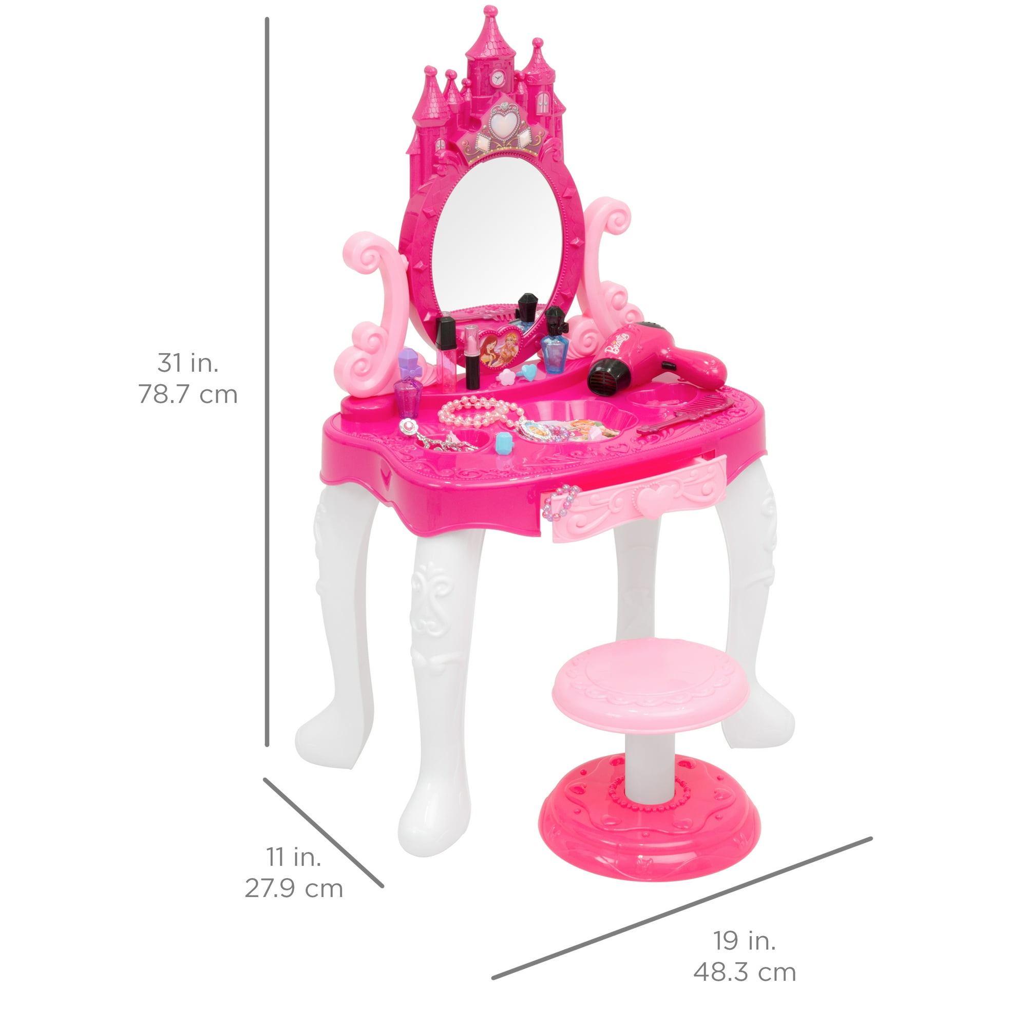 Best Choice Products 14 Piece Pretend Kids Vanity Table And Chair Beauty Playset W Fashion