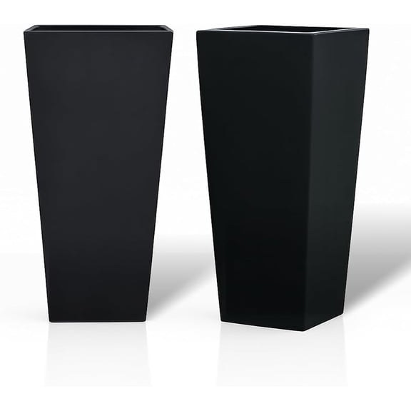 27" Tall Planters, Set of 2 – Black Outdoor Planter for Front Porch & Tall Plants, Weather-Resistant, with Drainage Hole & Rubber Plug (No Plants Included) (Black-2pcs)