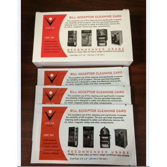Dollar Bill Acceptor Pre-saturated Cleaning Card - 99% IPA - 100 pack