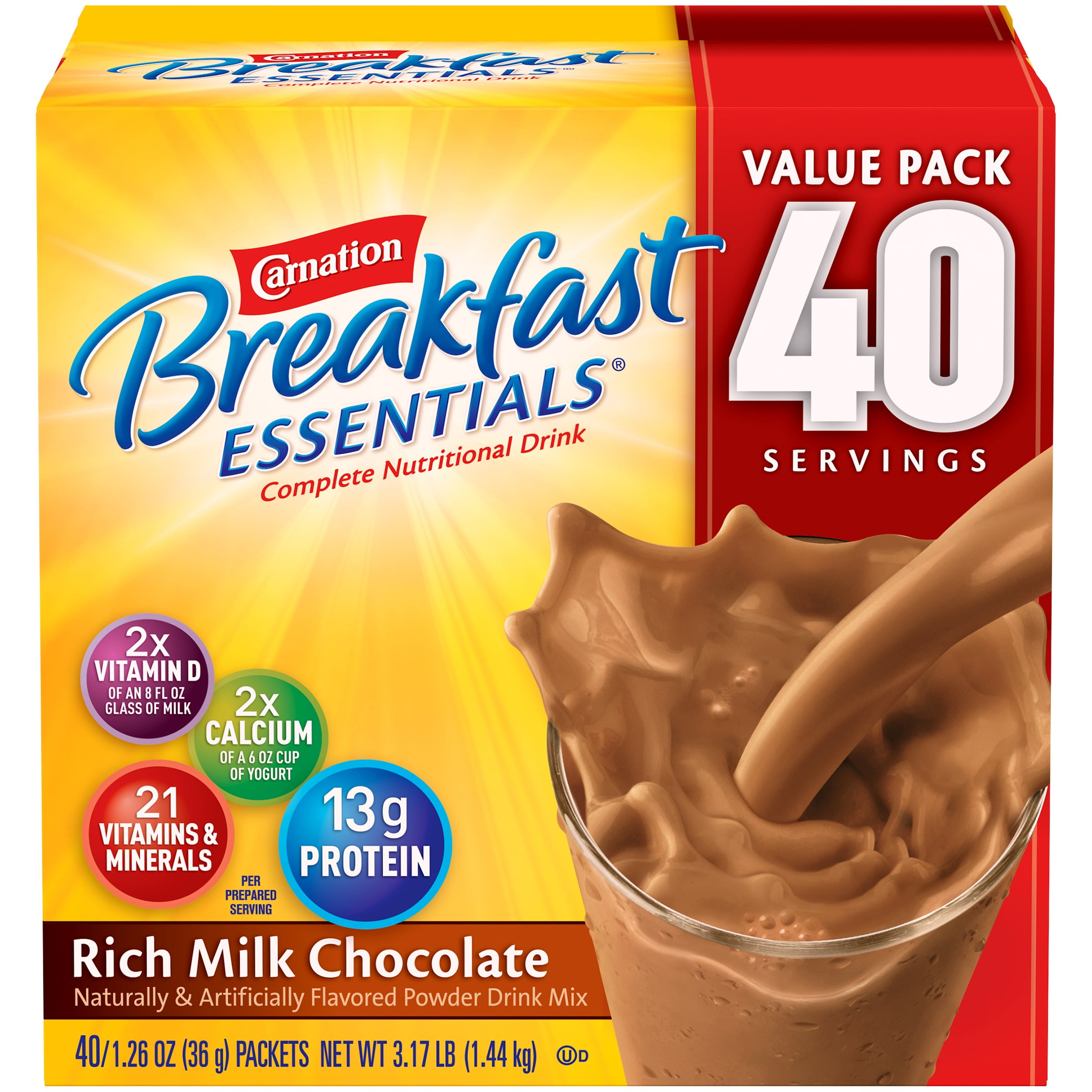CARNATION BREAKFAST ESSENTIALS Rich Milk Chocolate 401.26 oz. Packets