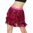 thumbnail image 5 of Felirenzacia Women's Tiered Shimmering Tinsel Fringe Skirt Carnival Dance Party Skirt, Elastic Waist 3 Layered Sparkly Tassel Metallic Mini Skirt, Hot Pink,L, 5 of 7
