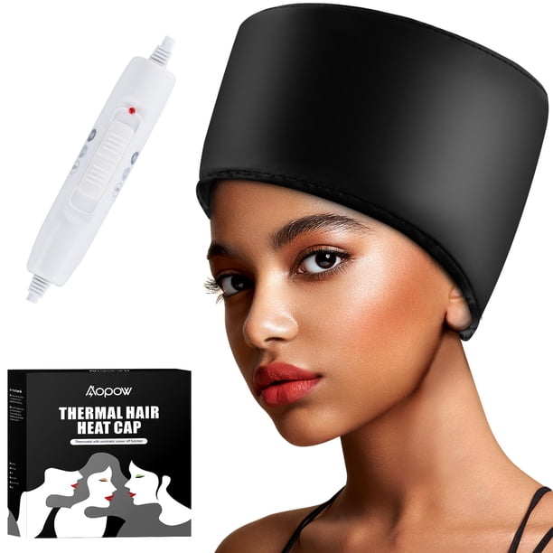 Gorro de vapor térmico eléctrico calentado para cabello afro negro natural - Gorro de tratamiento de spa caliente con control de temperatura para un acondicionamiento profundo en casa - Negro