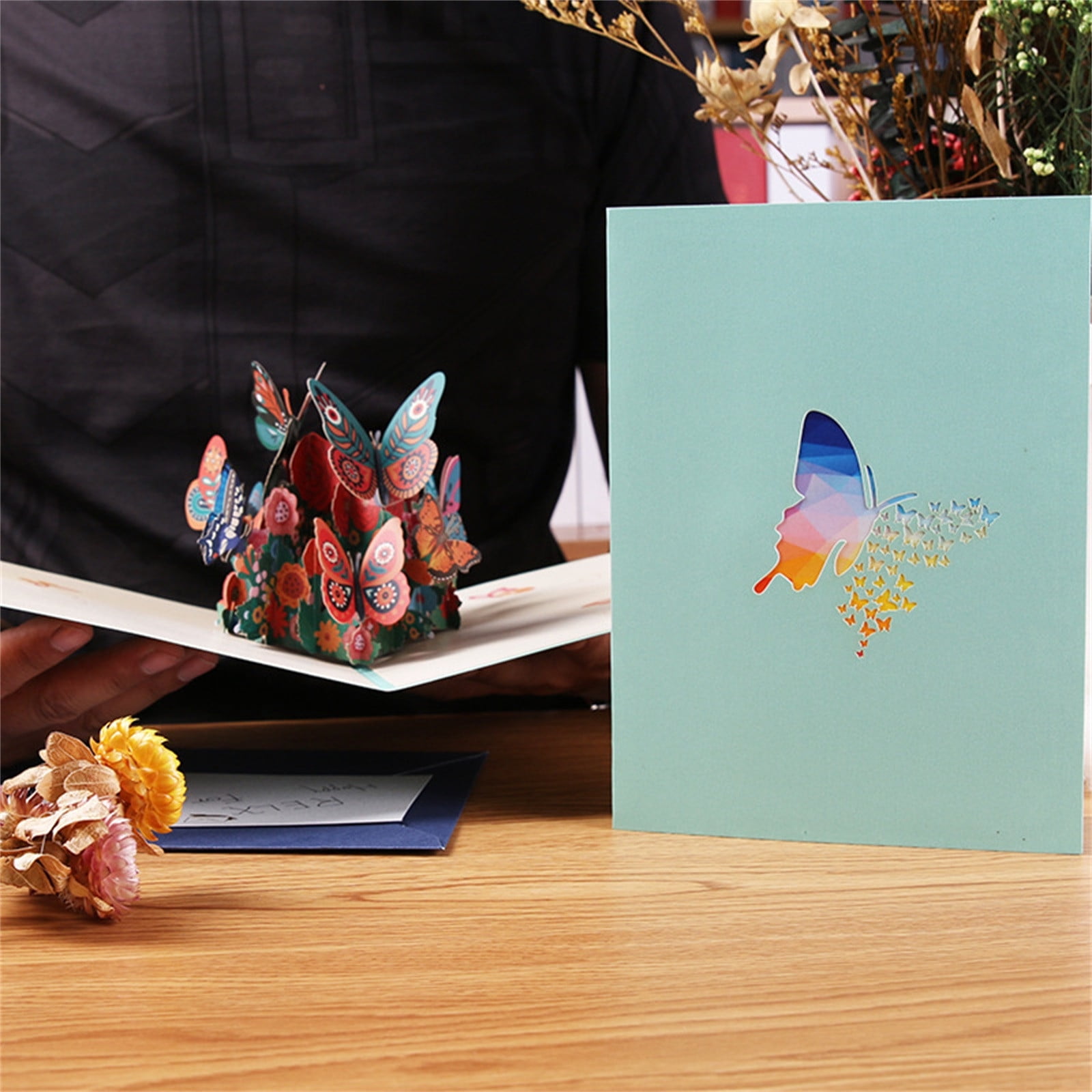 WREESH Carte de voeux stéréo 3D créative papier fait main sculpture carte de  vacances mignon papillon volant