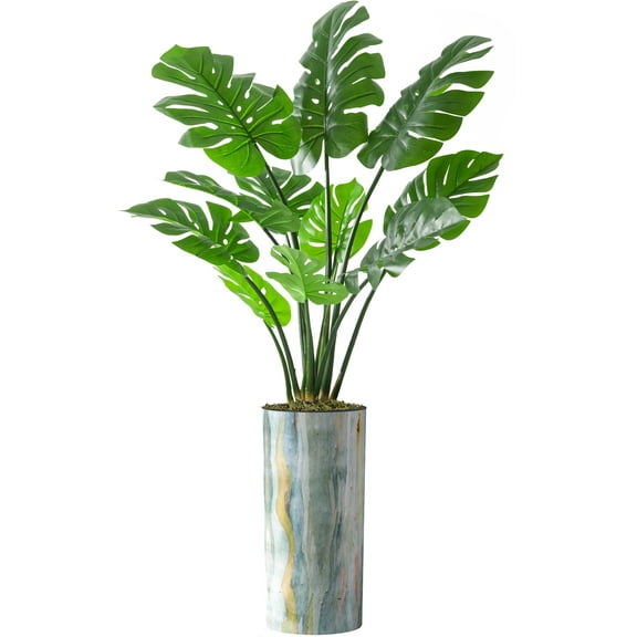 Artificial Tree in Modern Planter, Fake Monstera Silk Tree for Indoor and Outdoor Home Decoration - 65" Overall Tall (Plant Pot Plus Tree)