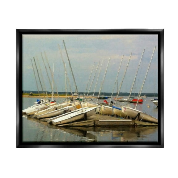 Stupell Industries Maritime Docked Boats Transportation Painting Black Floater Framed Canvas Art Print Wall Art, 21 x 17
