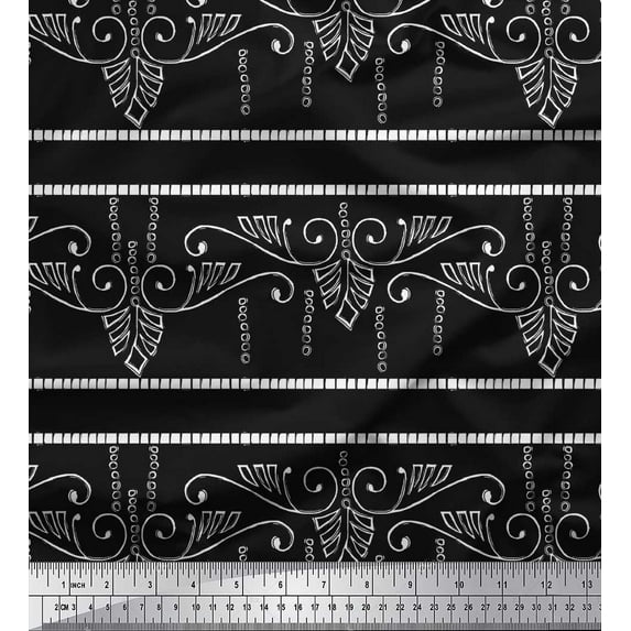 Soimoi Crepe Silk Fabric Swirl & Floral Block Fabric Prints by Yard 42 Inch Wide