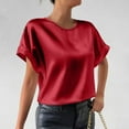 thumbnail image 5 of XUNKUSGA Tops for Women Classic Satin Silk Ladies Tops and Blouses Casual Crew Neck Short Sleeve Womens Blouses Comfortable Loose Soild Color Work Tunic Tops S-2XL Red, 5 of 9