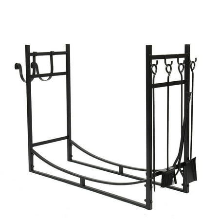 

Firewood Stand Fireplace Log Holder Metal Fire Wood Storage Bracket Lumber Rack with Hooks 36.22x29.92x12.99 Inch