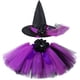 thumbnail image 2 of Falda tutú de bruja para niñas, color negro y morado, disfraz de Halloween para niños, minifalda de tul con flores, atuendo de tutú para bebés y niños con sombrero, 2 of 5
