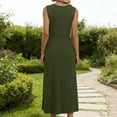 thumbnail image 6 of aohooy Summer Dresses for Women 2026 Maxi Tank Dresses Crew Neck Empire Waist Long Flowy Pleated A Line Sleeveless Sundresses Army Green,L, 6 of 7