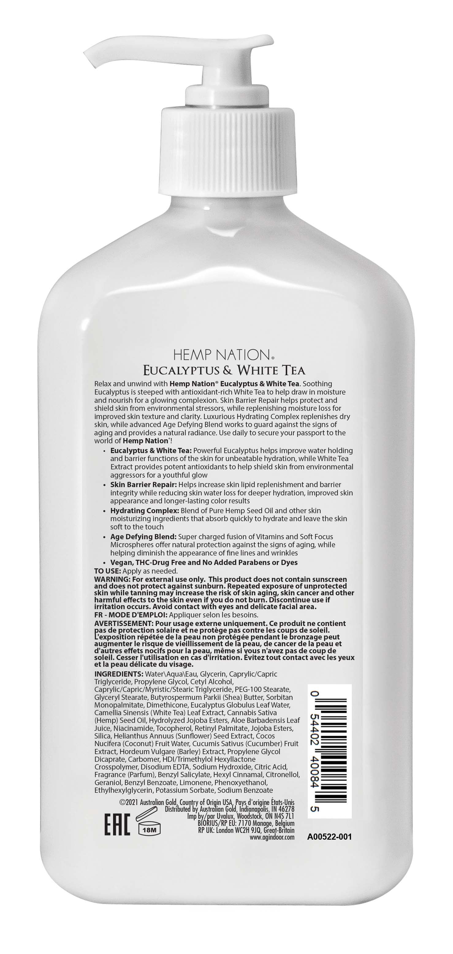 Australian Gold Hemp Nation Eucalyptus & White Tea Body Lotion, 18 fl. oz
