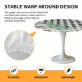 thumbnail image 2 of Elastic Fitted Round Tablecloth, Spring Floral Waterproof Stretch Table Cover for 45"-54" Tables, Daisy Eucalyptus Leaves Black White Plaid Washable Outdoor Tablecloths for Patio, Picnic, Camping, 2 of 9