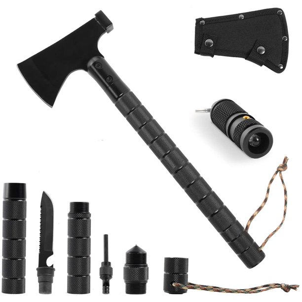 Leogreen Camping Hatchet with Sheath, Outdoor Survival Tactical Axe with Flashlight, Portable