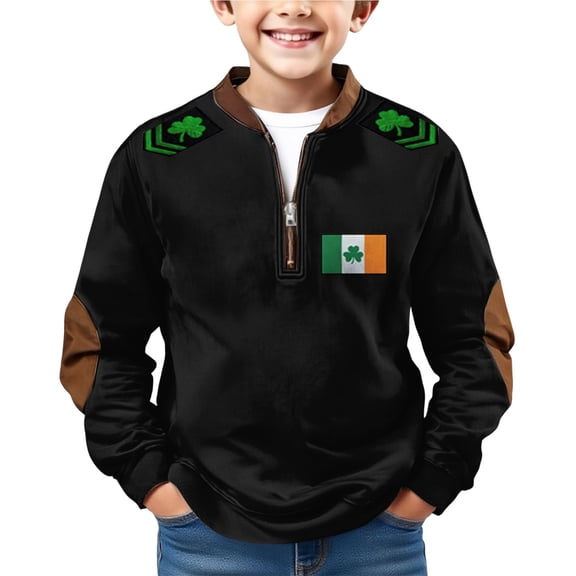 XQYLOS Boys St 𝖯atricks Day Sweatshirt Half Zip Vintage Shamroc𝗄 Irish Hoodie Plus Size Long Sleeve Green 𝖢lover Pullovers