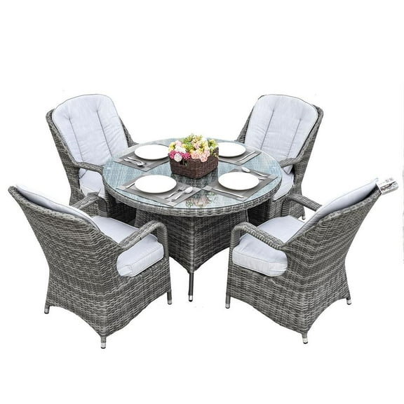 HomeRoots Five Piece Gray Round Glass Dining Set