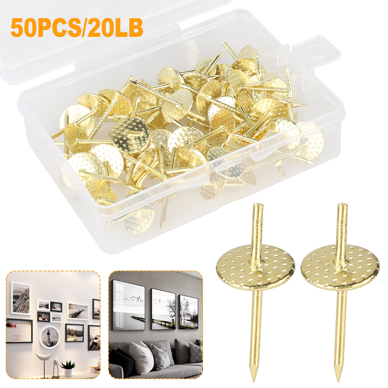 PACK 50 BRASS HEADED PICTURE PIN Nail Hook Photo Frame Wall Hanging DIY 