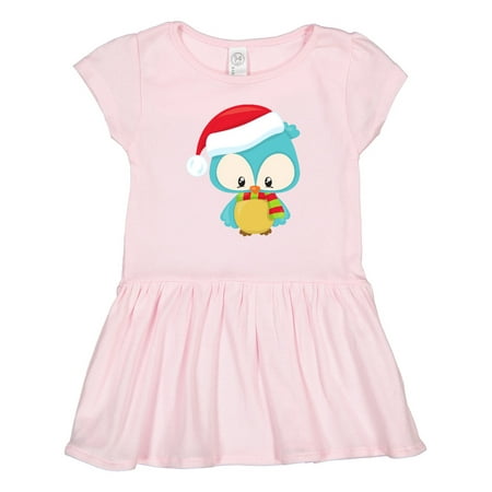 

Inktastic Christmas Owl Cute Owl Santa Hat Scarf Xmas Gift Toddler Girl Dress