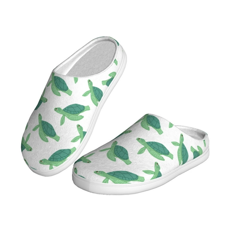 JUNZAN Sea Turtle Print Cozy Slippers for Men& Women,Fuzzy Slip-on