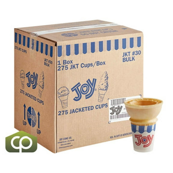 JOY #30 Flat Bottom Jacketed Cake Cone, 275-Pack - Ideal for Two Scoops