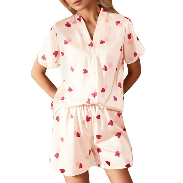 Gibobby Pijama De Mujer Pijama de seda helada para mujer, cárdigan, ropa de casa Sexy , traje de estilo caliente(Rosa,M)