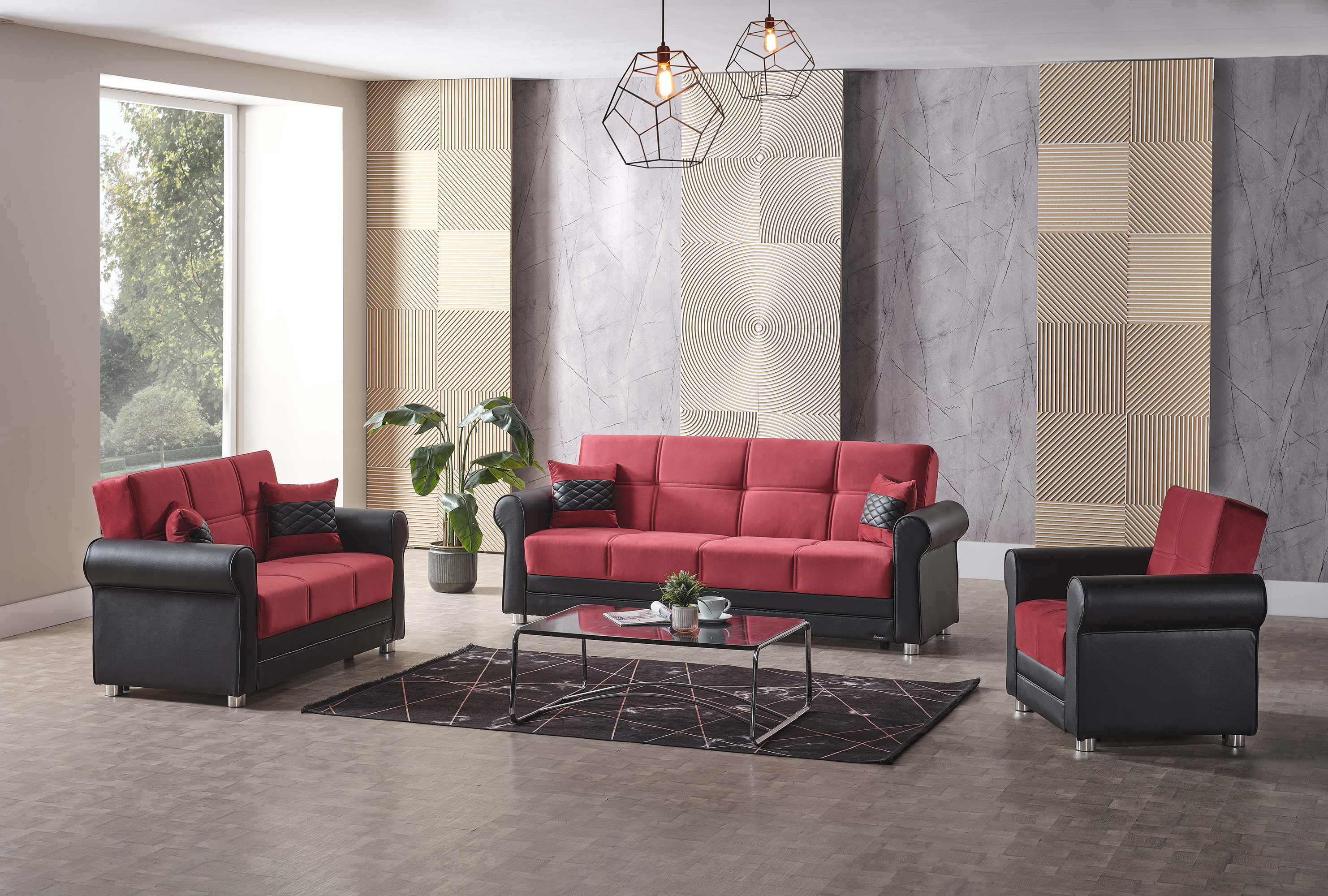 Ottomanson Paradise Sofa Bed with Storage 74", Burgundy Microfiber
